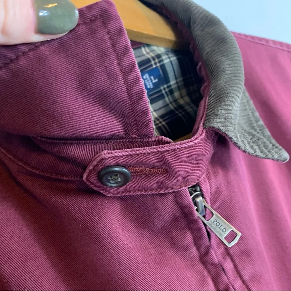 Vintage 90's Polo Ralph Lauren Corduroy Collar Plaid Harrington Zipper Jacket L_13